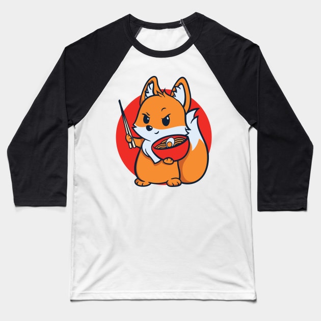 Fox Eating Ramen Baseball T-Shirt by Pixeldsigns